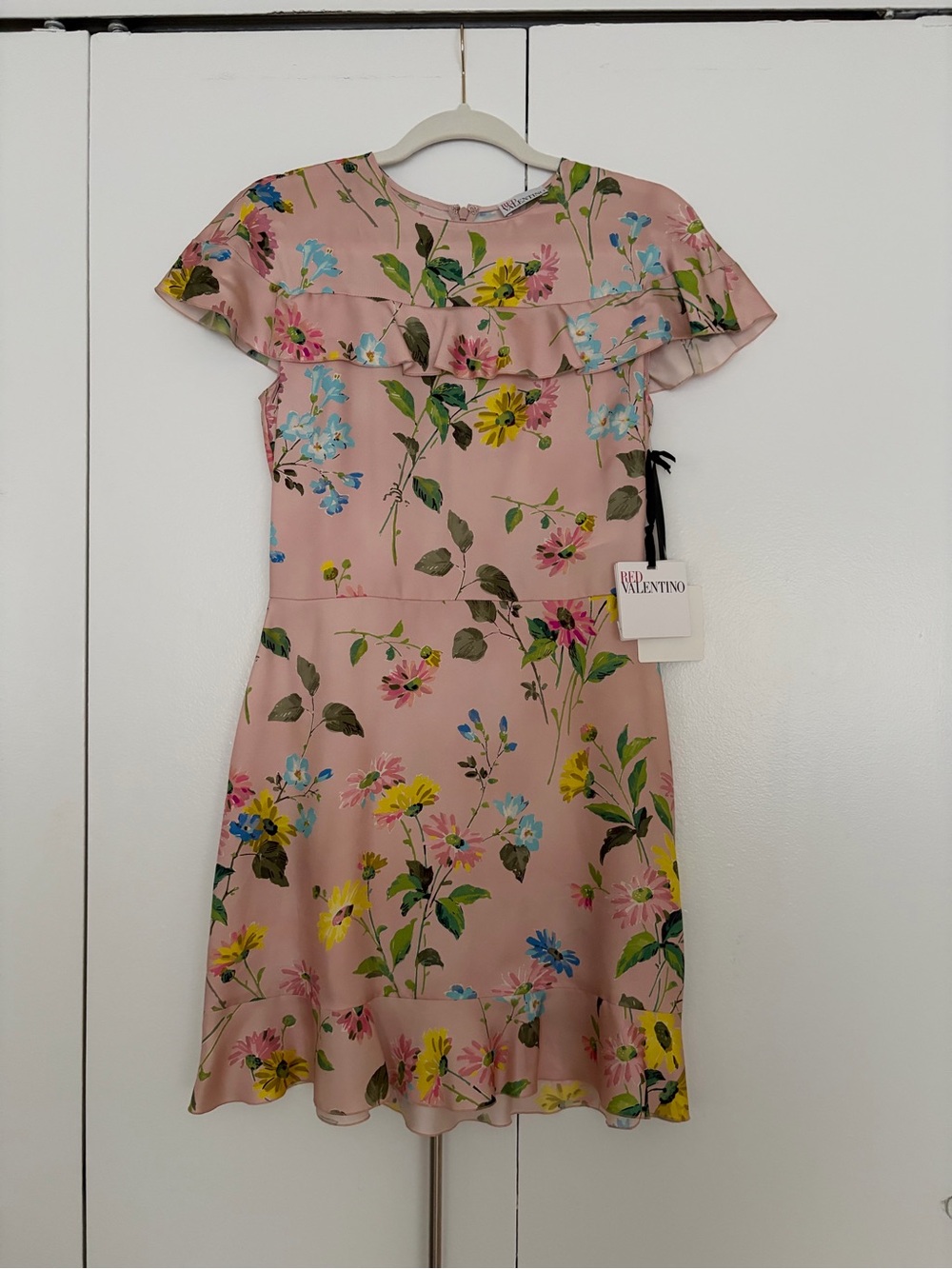 Red Valentino Pink Floral Dress With Ruffles Size 40 Brand NEW